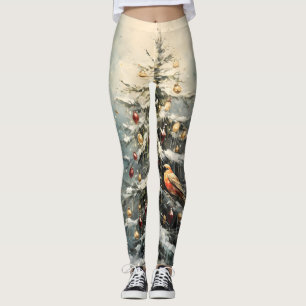 Rustikaler Weihnachtsbaum im Winter Schnee Rote Vö Leggings