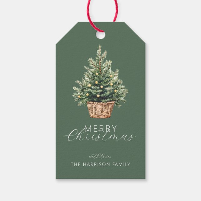Rustikaler Weihnachtsbaum mit personalisiertem Fot Geschenkanhänger (Vorderseite)