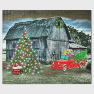 Rustikaler Weihnachtsbaum Truck Weihnachtsbaum auf Geschenkpapier