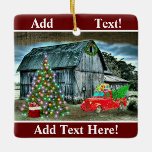Rustikaler Weihnachtsbaum Truck Weihnachtsbaum auf Keramikornament