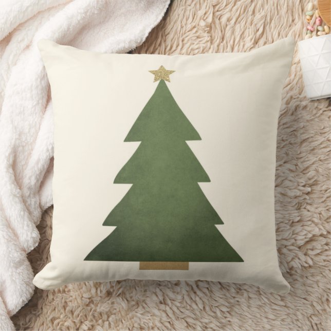 Rustikaler Weihnachtsbaumurlaub in Grün und Gold Kissen (Decke)
