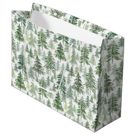 Rustikaler Weihnachtsbaumwald in Sage Green Große Geschenktüte