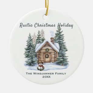 Rustikaler Weihnachtsferien - Hütte Snowman Keramik Ornament