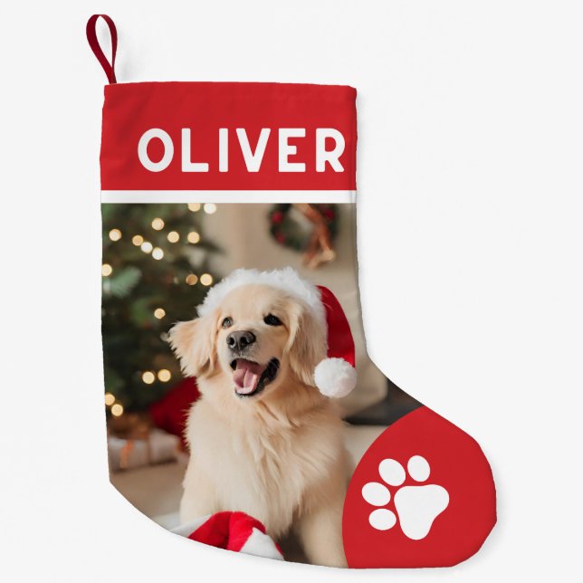 Rustikaler Weihnachtshundliebhaber Foto-Skriptname Kleiner Weihnachtsstrumpf (Vorderseite)