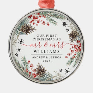 Rustikaler Weihnachtskranz Herr & Mrs. Ornament Aus Metall