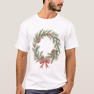 Rustikaler Weihnachtskranz mit Kiefernzapfen und r T-Shirt
