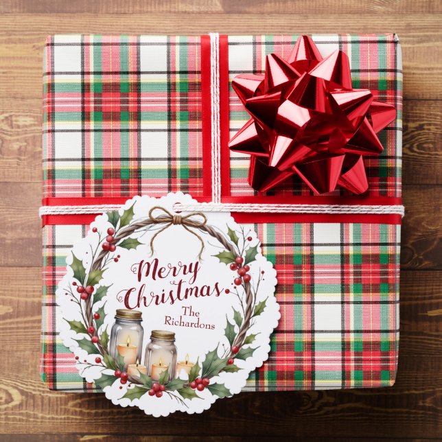 Rustikaler Weihnachtskranz mit Stechpalme  Ornament Karte (Insitu (Geschenk))