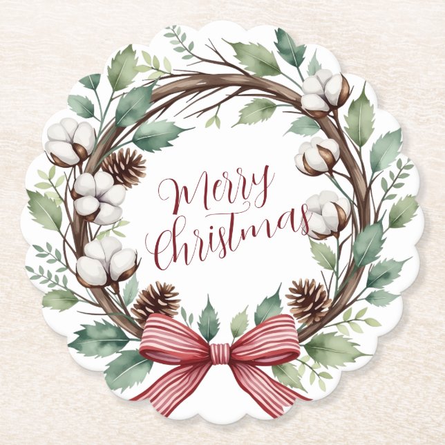 Rustikaler Weihnachtskranz Untersetzer (Vorderseite)