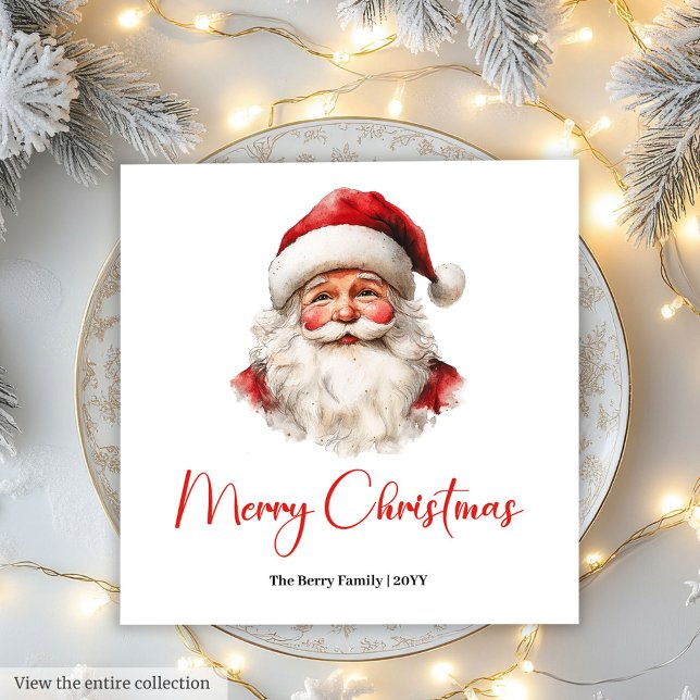 Rustikaler Weihnachtsmann Traditionelles Rot Grün  Serviette (Rustic Santa Claus Traditional Red Green Dinner Napkin)