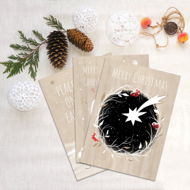 Rustikaler Weihnachtsstern-Winterreath Feiertagskarte (Von Creator hochgeladen)