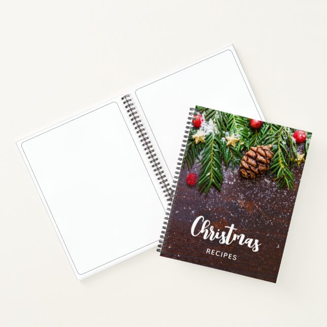 Rustikaler Weihnachtstisch mit Kiefer und Schnee Notizbuch (Innenseite)