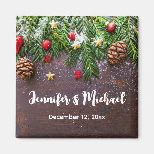 Rustikaler Weihnachtstisch mit Pine & Snow Wedding Magnet