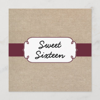 Rustikaler Wein und Beige Burlap 16 . Geburtstag Einladung