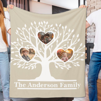 Rustikaler Weiß 3 Foto Familienbaum Personalisiert Fleecedecke