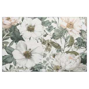 Rustikaler Weiß-Grün-Botanik-Vintage-Boho-Blumenst Stoff