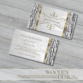 Rustikaler Weißbaum Barkholz-Körner mit goldener G Visitenkarte