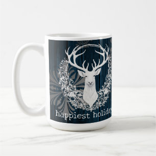 Rustikaler Weißer Rentier   Blau Kaffeetasse