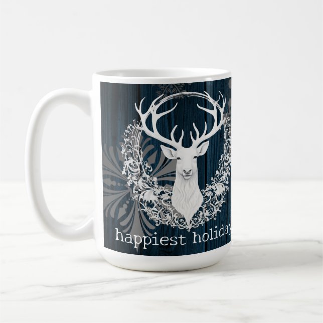Rustikaler Weißer Rentier | Blau Kaffeetasse (Links)
