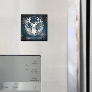 Rustikaler Weißer Rentier Blau Magnet