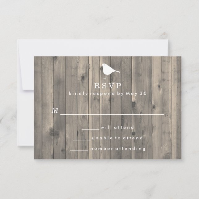 Rustikaler Weißer Vogel auf Holz Hintergrund UAWG RSVP Karte (Vorderseite)