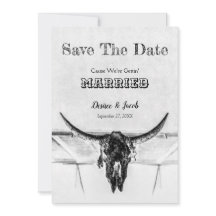 Rustikaler Weißer Western Kuhschädel Save the Date