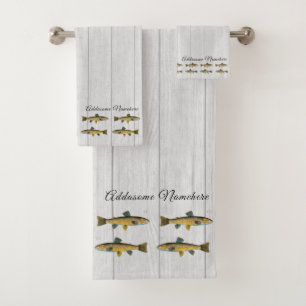 Rustikaler Weißholzfisch Vintage Wasserfarbe Badhandtuch Set