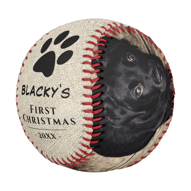 Rustikaler Welpen Erster Weihnachtshund Paw Foto C Baseball (Schrägansicht)