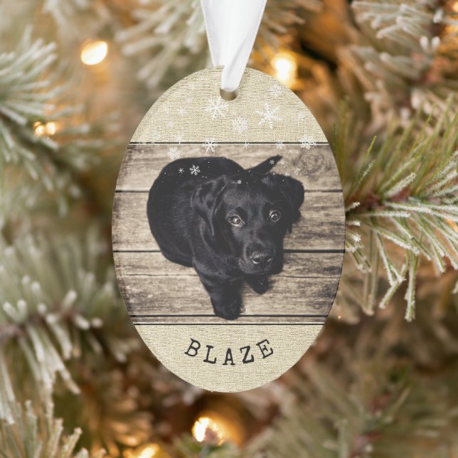 Rustikaler Welpenhund Schneeflocke 2 Foto Keepake Ornament (Baum)