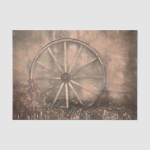 Rustikaler Western Alte Sepia Sketch Art Wagon Rad Seidenpapier