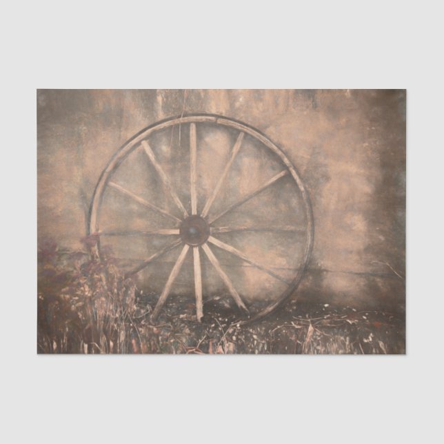 Rustikaler Western Alte Sepia Sketch Art Wagon Rad Seidenpapier (Vorderseite)