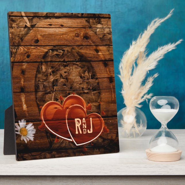 Rustikaler Western Barn Wood Horseshoe Hochzeit Fotoplatte (Seite)