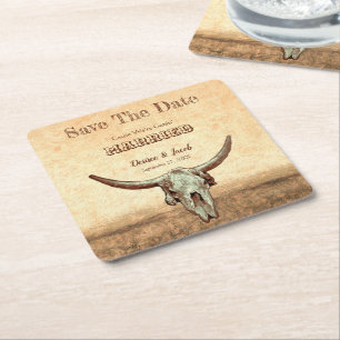 Rustikaler Western Beige Save the Date Rechteckiger Pappuntersetzer