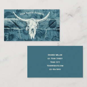Rustikaler Western Blauer Sonnenblumen Bull Skull Visitenkarte