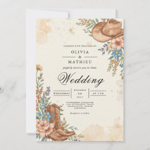 Rustikaler Western Bloom Blüh Wedding Einladung
