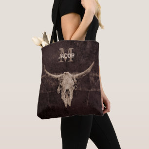 Rustikaler Western Braun Beige Alte Bullschädel M Tasche