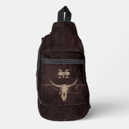 Rustikaler Western Braun Beige Alte Bullschädel Mo Crossbody Bag