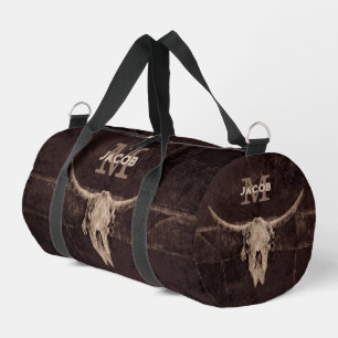 Rustikaler Western Braun Beige Alte Bullschädel Mo Duffle Bag