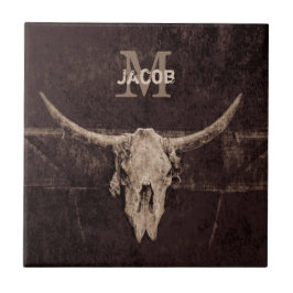 Rustikaler Western Braun Beige Alte Bullschädel Mo Fliese