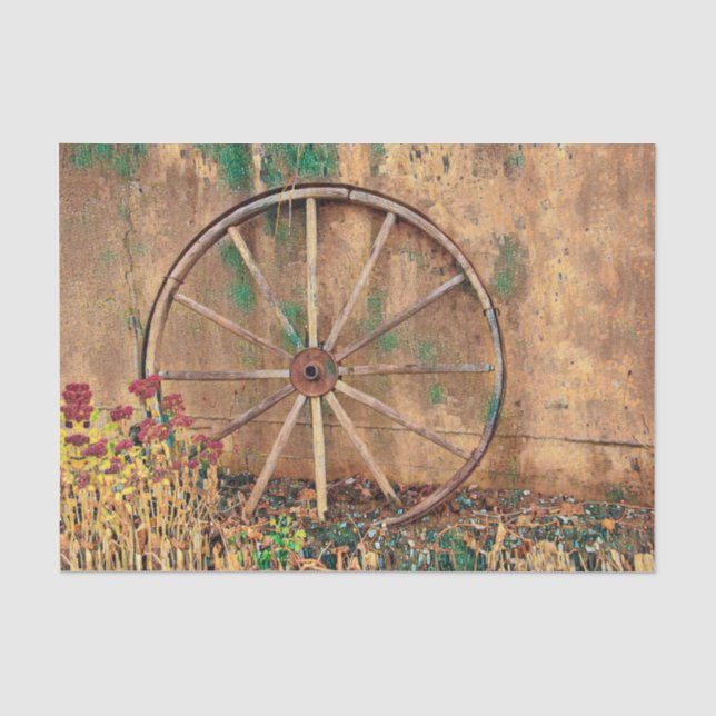 Rustikaler Western Brawn Green Wagon Wheel Art Seidenpapier (Vorderseite)