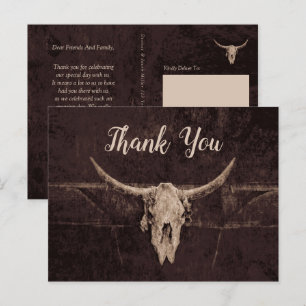 Rustikaler Western Brown Bull Skull Hochzeitsland Postkarte