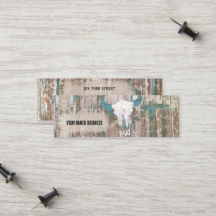 Rustikaler Western Bull Skull Aquamarin Brown Text Telefonnummerkarte