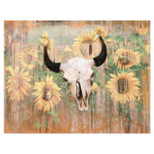 Rustikaler Western Bull Skull Brown Gelb Sonnenblu