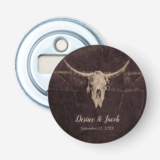 Rustikaler Western Bull Skull Hochzeit Land Textur Flaschenöffner (Vorderseite)