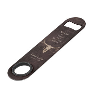 Rustikaler Western Bull Skull Hochzeit Land Textur Speed Flaschenöffner