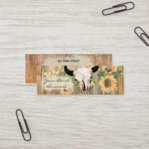 Rustikaler Western Bull Skull Sonnenblumen Mini Visitenkarte