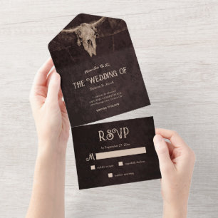 Rustikaler Western Bull Skull Texture Wedding All In One Einladung