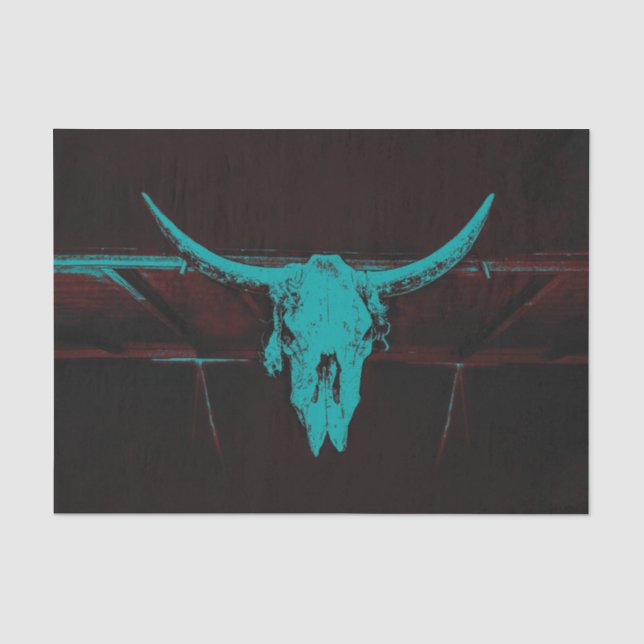 Rustikaler Western Bullenkuh Schädel Aquamarin Bra Seidenpapier (Vorderseite)