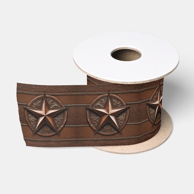 Rustikaler Western Country Brown Cowboy Texas Star Satinband (Spule)
