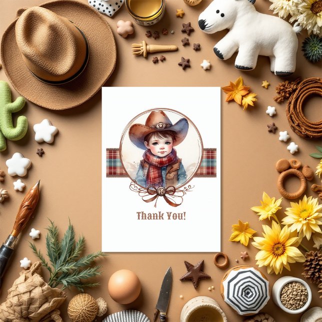 Rustikaler Western Cowboy Babydusche Dankeskarte (Rustic Western Cowboy Baby Shower Thank You Card)