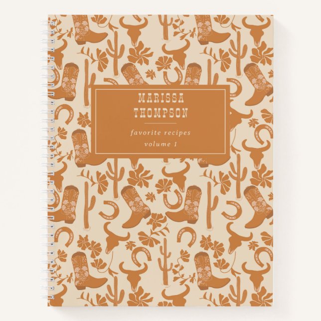 Rustikaler Western Cowboy Boots Rezept Notizbuch (Vorderseite)